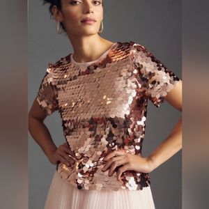 NWT Anthropologie Eva Franco Aja Sequined Party Top in champagne pink si…